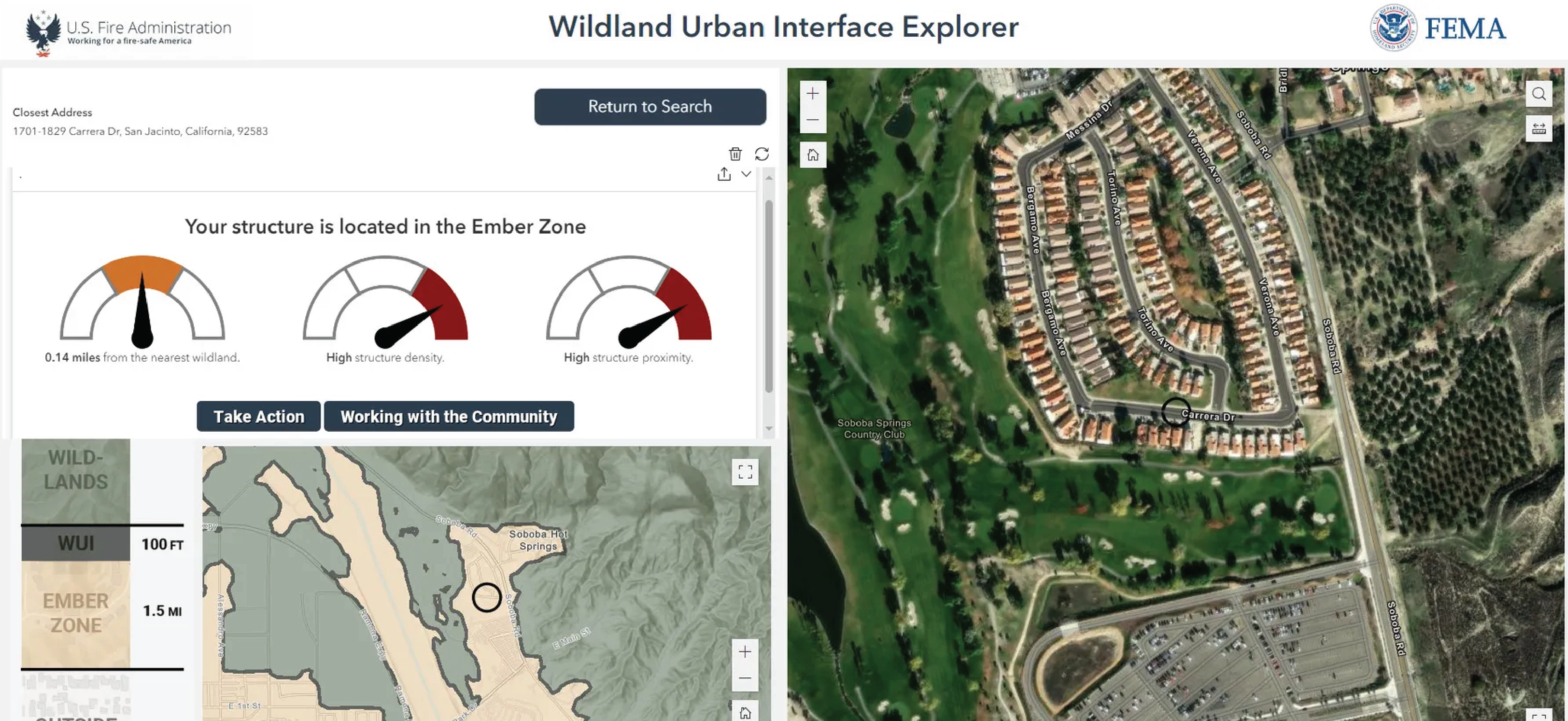 Image of the U.S. Fire Administration's tool WUI Fire Property Awareness Explorer Application tool